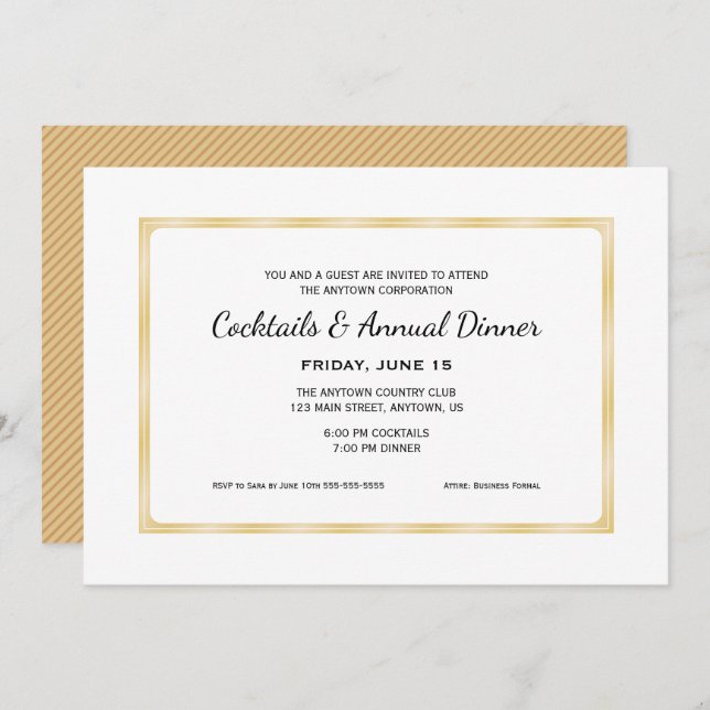 Gold Business Professional Cocktails & Dinner Invitation (Front/Back)