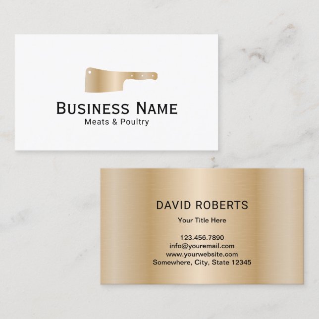Gold Butcher Meat Cleaver Meats & Poultry Market Business Card (Front/Back)