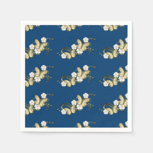 Gold Butterflies Floral Pattern Napkins