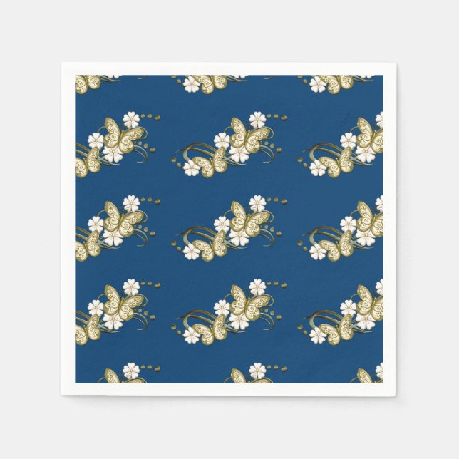 Gold Butterflies Floral Pattern Napkins (Front)