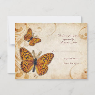 Gold Butterflies Vintage Wedding RSVP