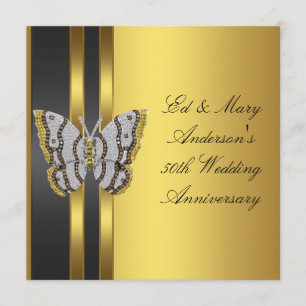 Gold Butterfly 50th Wedding Anniversary Party Invitation