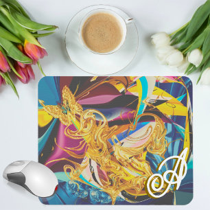 Gold Butterfly Antique Monogram Liquid Abstract Mouse Pad