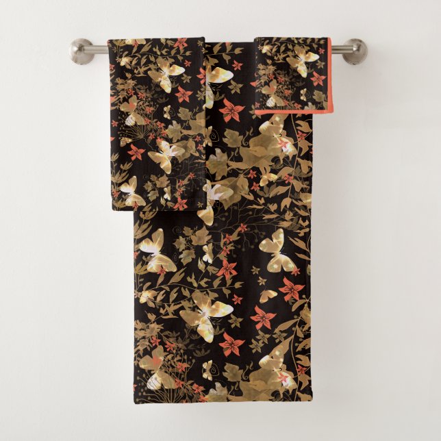Gold butterfly bath towel set (Insitu)