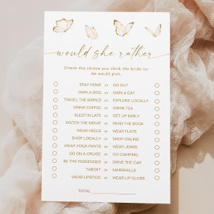 Gold Butterfly Bridal Shower Would She Rather Game