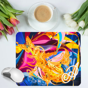 Gold Butterfly Bright Monogram Liquid Abstract Mouse Pad