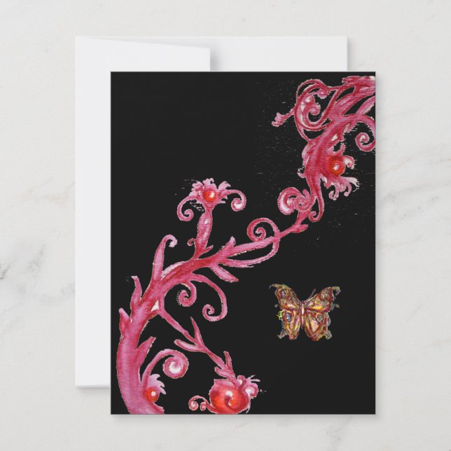 GOLD BUTTERFLY , bright red black Invitation (Front)