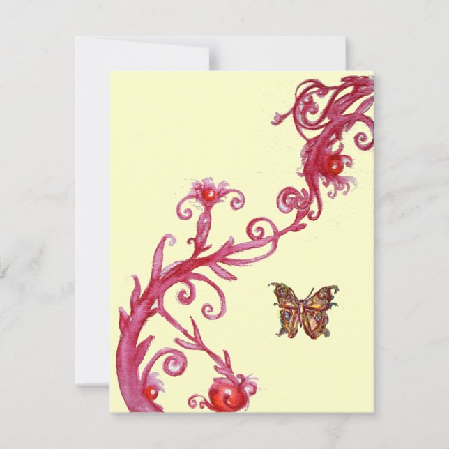 GOLD BUTTERFLY , bright red cream Invitation (Front)