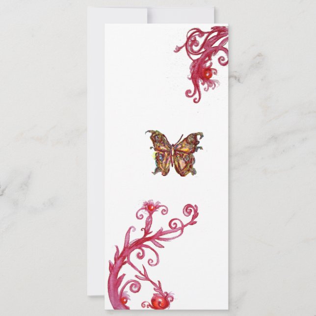 GOLD BUTTERFLY , bright red white flourishes Invitation (Front)