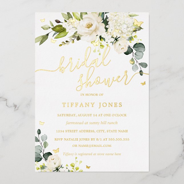Gold Butterfly Champagne Floral Bridal Shower  (Front)