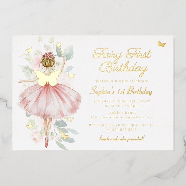 Gold Butterfly Fairy First 1st Birthday (Front)