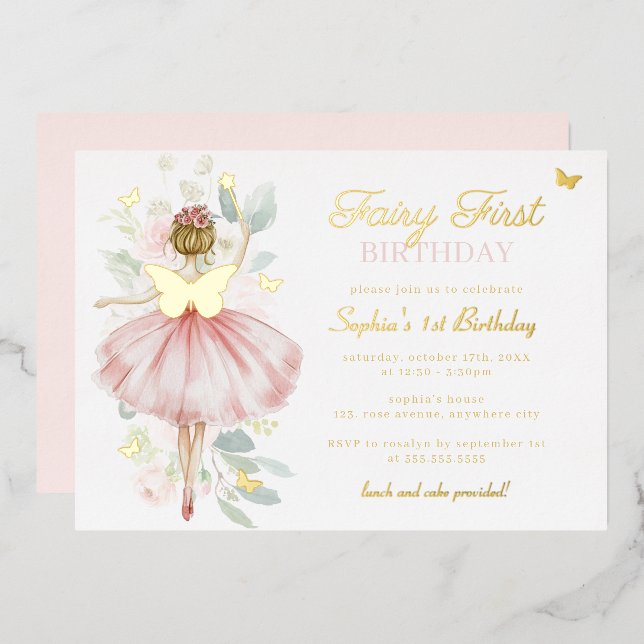 Gold Butterfly Fairy First 1st Birthday  (Front/Back)