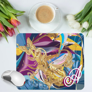 Gold Butterfly Fantasy Monogram Liquid Abstract Mouse Pad