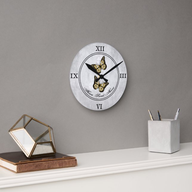 Gold Butterfly Floral Acrylic Wall Clock (Office)