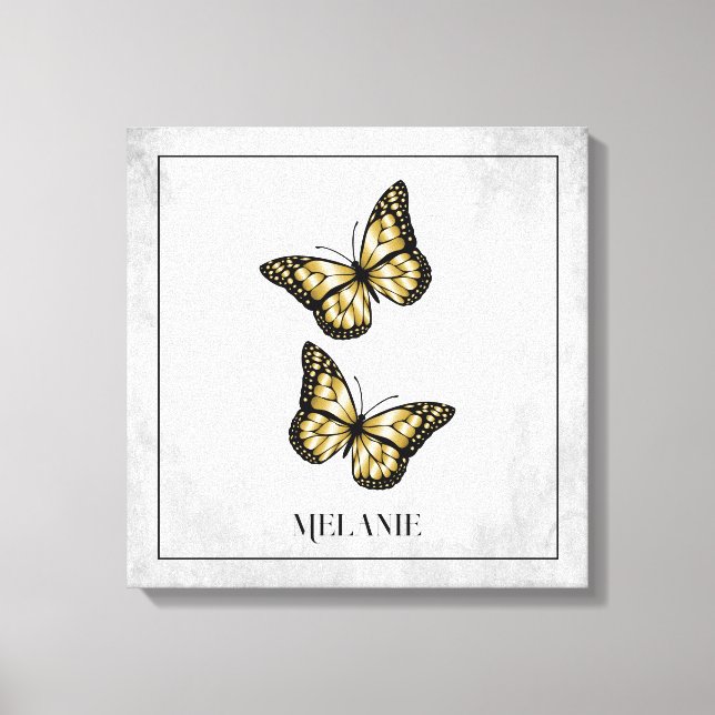 Gold Butterfly Floral Canvas Print (Front)