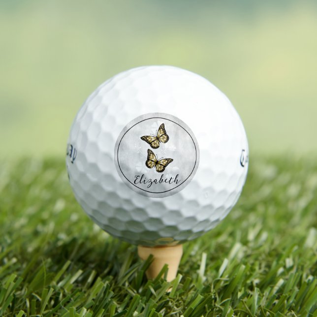 Gold Butterfly Floral Golf Balls (Insitu Tee)