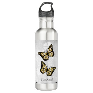 Gold Butterfly Floral Personalized 710 Ml Water Bottle