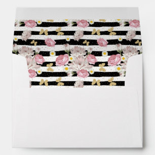 Gold Butterfly Floral Print Custom Return Address Envelope