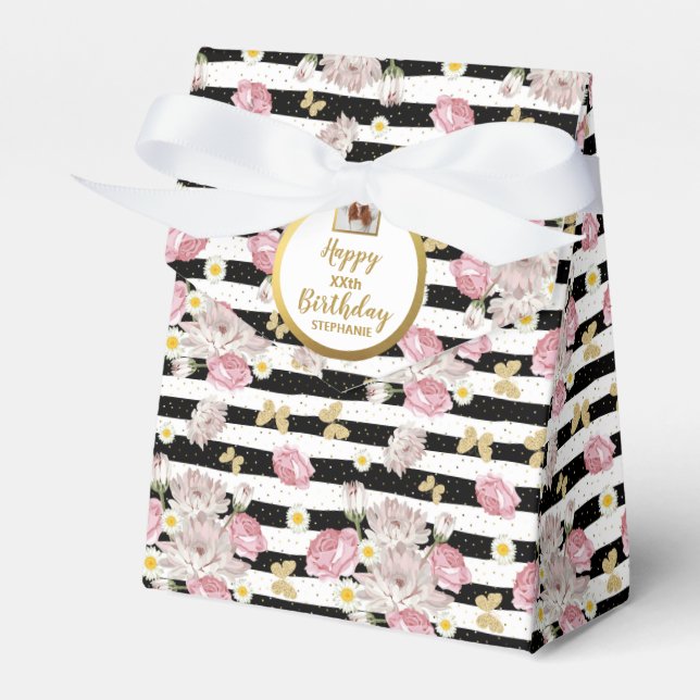 Gold Butterfly Floral Theme Birthday Photo Party Favor Box (Front Side)