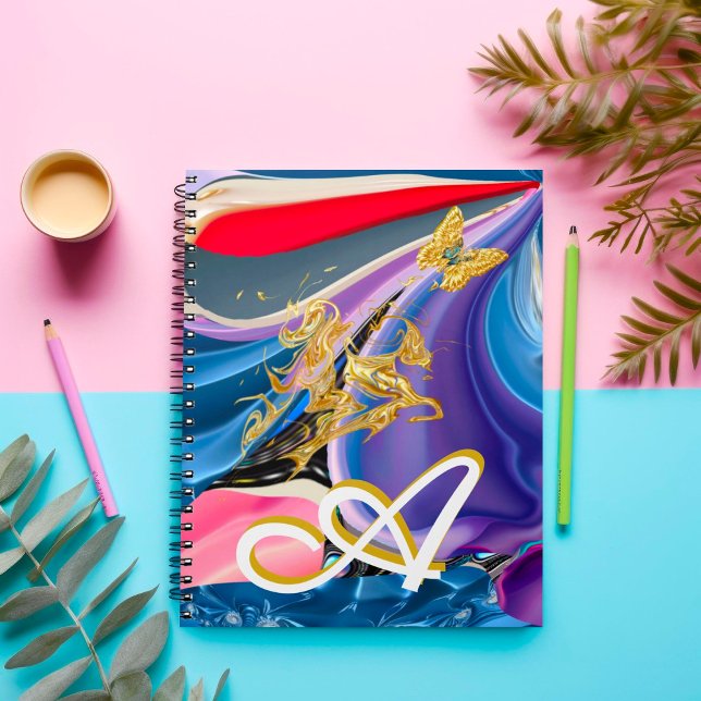 Gold Butterfly Flower Monogram Liquified Abstract  Notebook (Creator Uploaded)