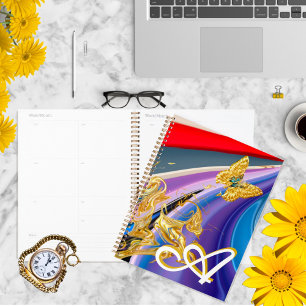 Gold Butterfly Flower Monogram Liquified Abstract  Planner