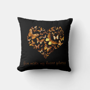Gold Butterfly Heart Throw Pillow