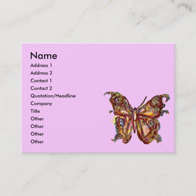GOLD BUTTERFLY IN BLUE AND PINK BUSINESS CARD (Front)