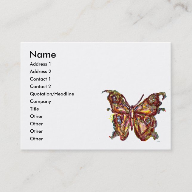 GOLD BUTTERFLY IN BLUE AND WHITE BUSINESS CARD (Front)
