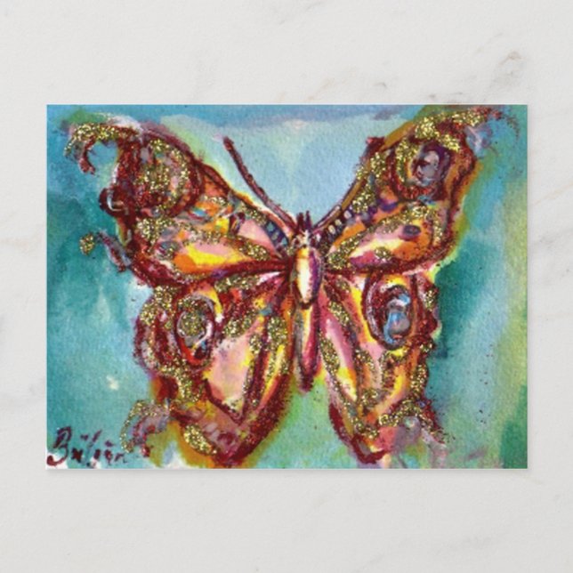 GOLD BUTTERFLY IN BLUE POSTCARD (Front)