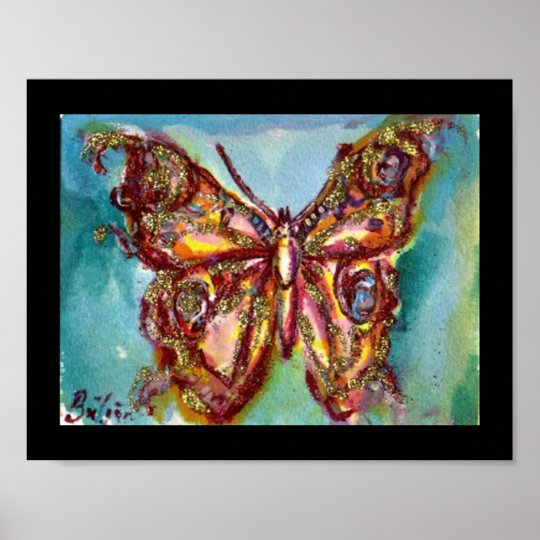 GOLD BUTTERFLY IN BLUE POSTER