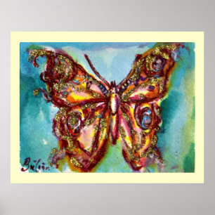 GOLD BUTTERFLY IN BLUE POSTER