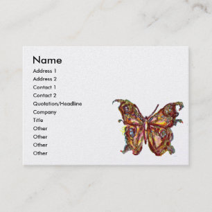 GOLD BUTTERFLY IN BLUE SPARKLES White Pearl Paper Business Card