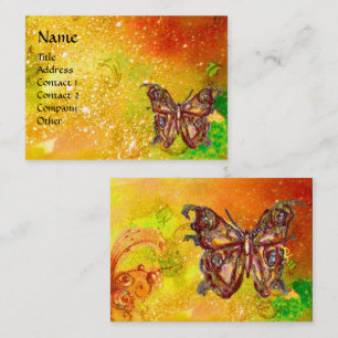 GOLD BUTTERFLY IN YELLOW GREEN RED BROWN SPARKLES BUSINESS CARD