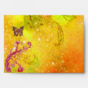 GOLD BUTTERFLY IN YELLOW SPARKLES AND SWIRLS ENVELOPES