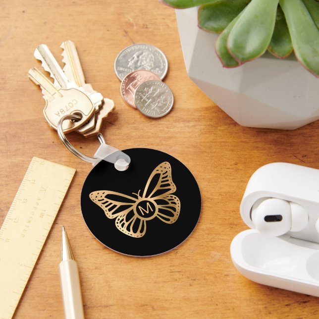Gold Butterfly Monogram Personalized Keychain (Desk)