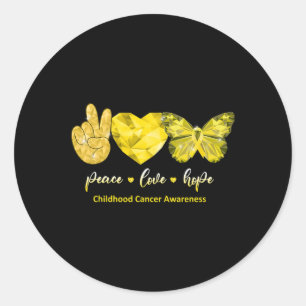 Gold Butterfly Peace Love Hope Childhood Cancer Aw Classic Round Sticker