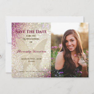 Gold Butterfly Quinceañera Save The Date