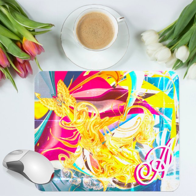 Gold Butterfly Retro Monogram Liquid Abstract Mouse Pad (Creator Uploaded)