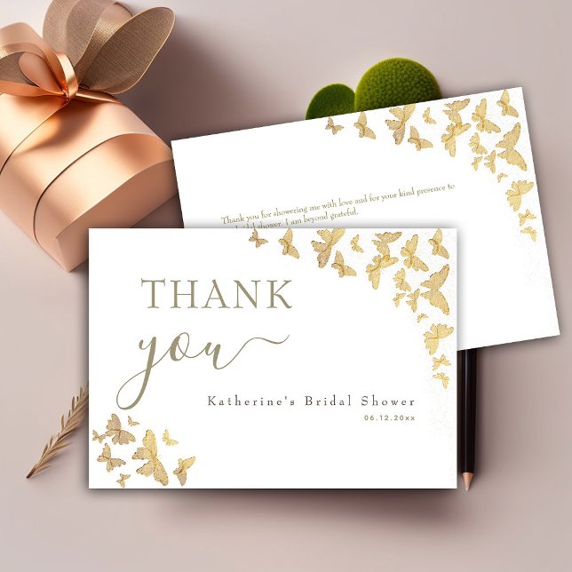 Gold Butterfly Script Boho Bridal Shower Thank You Card (Creator Uploaded)