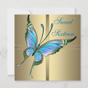 Gold Butterfly Sweet 16th Birthday Party Invitation