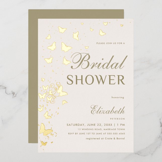 Gold Butterfly Swirls Elegant Boho Bridal Shower (Front/Back)