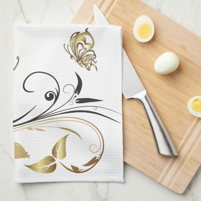 Gold Butterfly Tattoo Art American MoJo Kitchen To Kitchen Towel (Quarter Fold)
