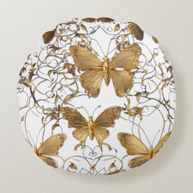 Gold Butterfly Throw Pillow: Round Pillow (Front)