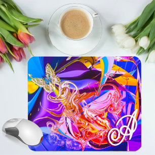 Gold Butterfly Vibrant Monogram Liquid Abstract Mouse Pad