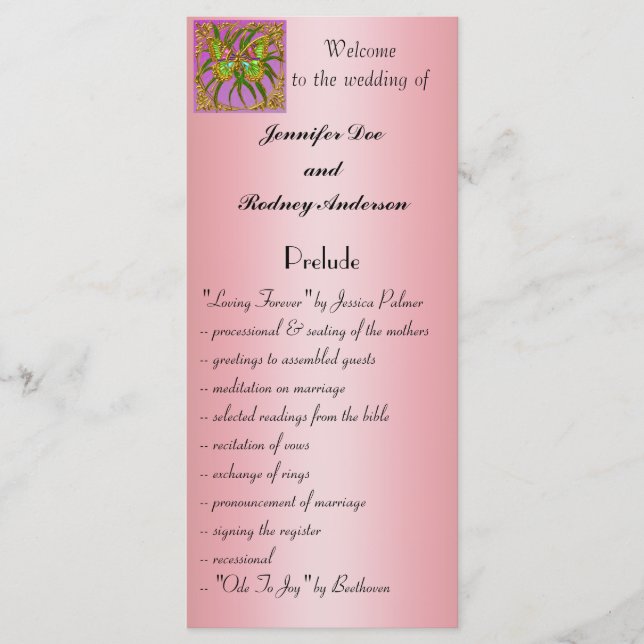 Gold Butterfly Wedding Program Rack Card (Front)