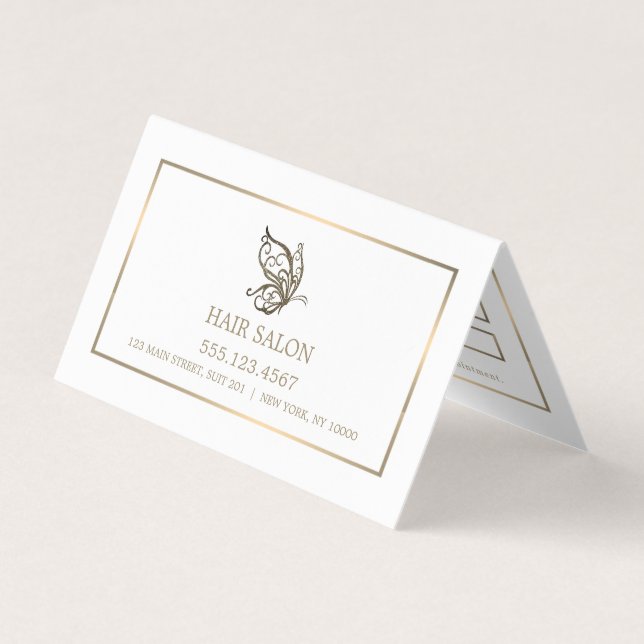 Gold Butterfly, White and Gold Appointment Card (Front)