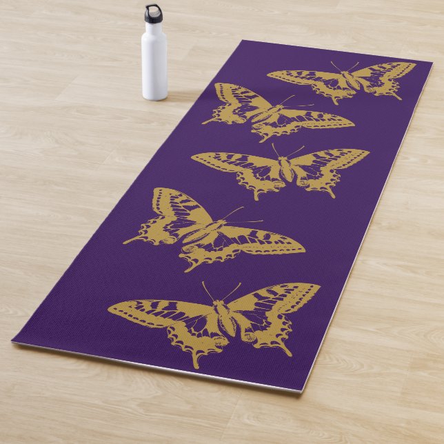 Gold Butterfly Yoga Pose Pilates Exercise Purple Yoga Mat (In Situ)