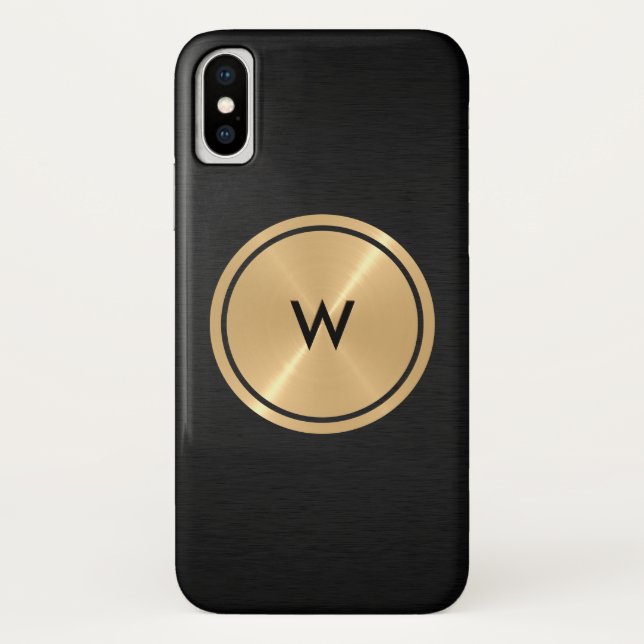 Gold Button and Black Stainless Steel Metal Case-Mate iPhone Case (Back)