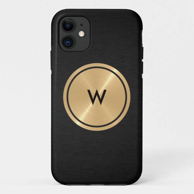Gold Button and Black Stainless Steel Metal Case-Mate iPhone Case (Back)