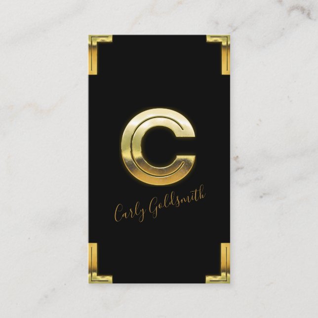 Gold C Initial and Borders Business Card (Front)